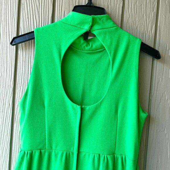 Vintage 60s/70s House of Bianchi Green Maxi Dress M/L Keyhole Back Mod Ruffle He - Picture 5 of 5
